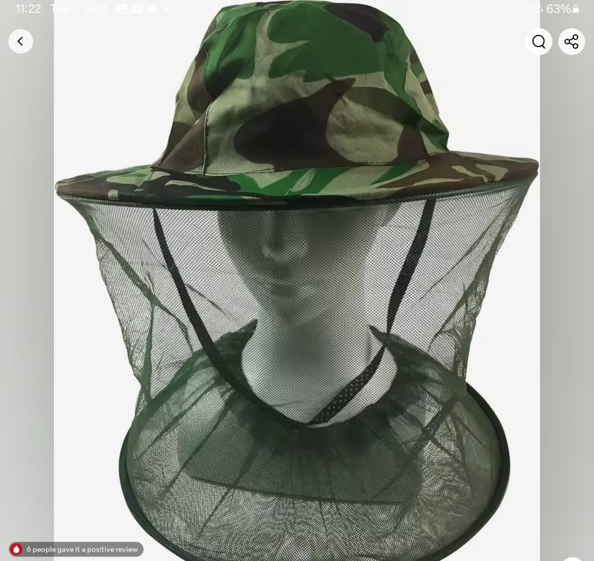 Camouflage Mosquito Net Fishing & Sun Hat